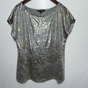 Park & Main Women's Silver Gold Metallic Crew Neck Pullover Blouse Size 1X
